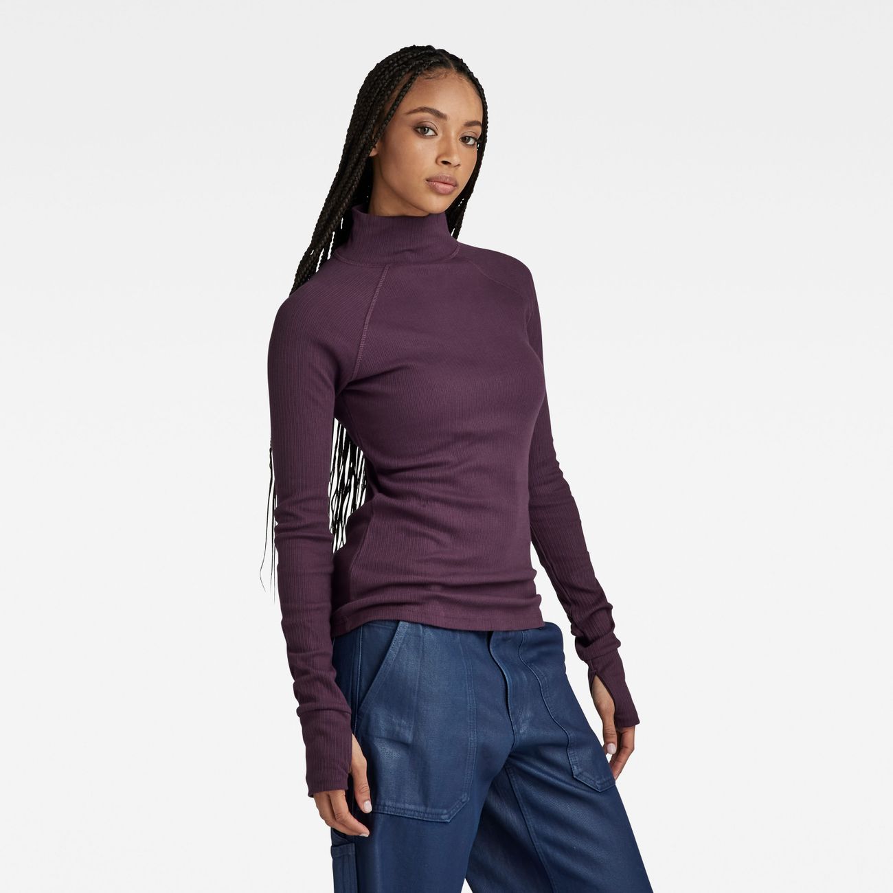 G-STAR RAW DENIM SLIM RIB MOCK L/S WMN Damen Langarmshirt